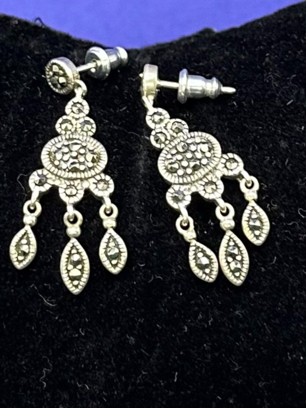 Sterling Silver and Marcasite Dangle Post Earrings